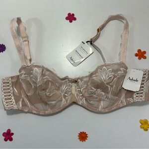 Aubade Floral Cream and Tan Lace Unlined Bra 38B NWT